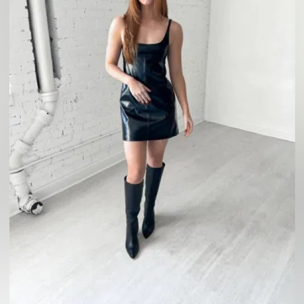 New! Amanda Uprichard Krisa Mini Dress in Black Patent Leather 🖤 Medium NWT - Picture 4 of 10
